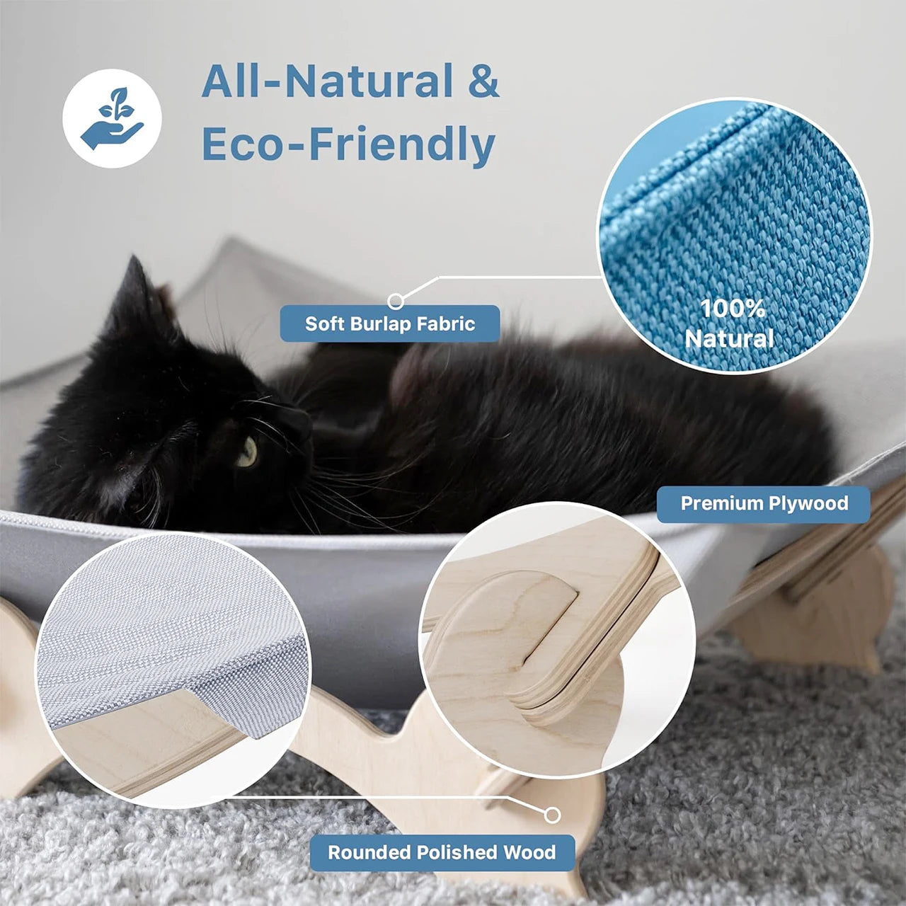 Elevated Cat Hammock Bed with Wooden Frame