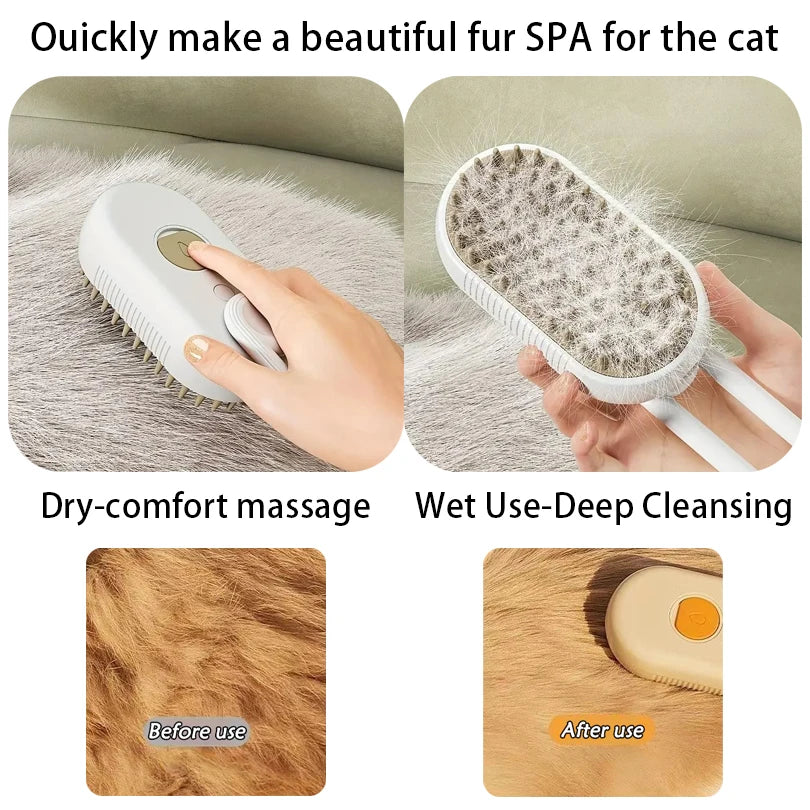 Pet Spray Massage Brush 3 in 1 One Button Steam Spray