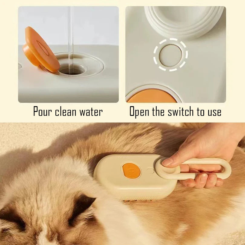 Pet Spray Massage Brush 3 in 1 One Button Steam Spray