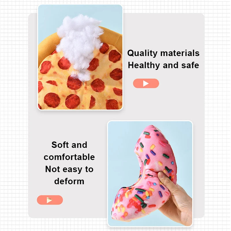 Plush Dog Toy Doughnut/Pizza Shape Squeaky Toys