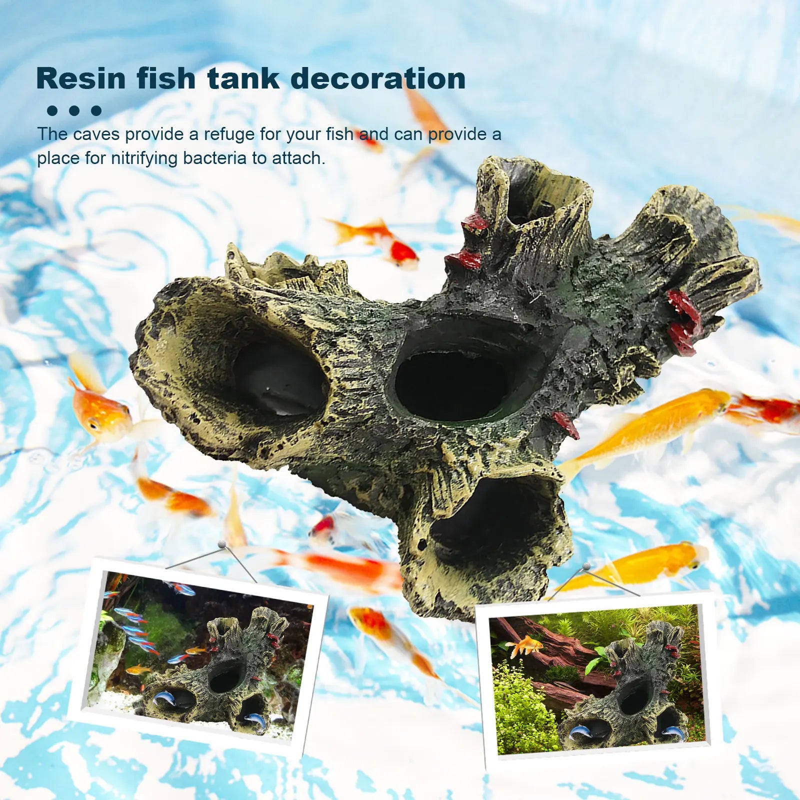 Aquarium Hollow Log Decor Multifunction Resin Fish