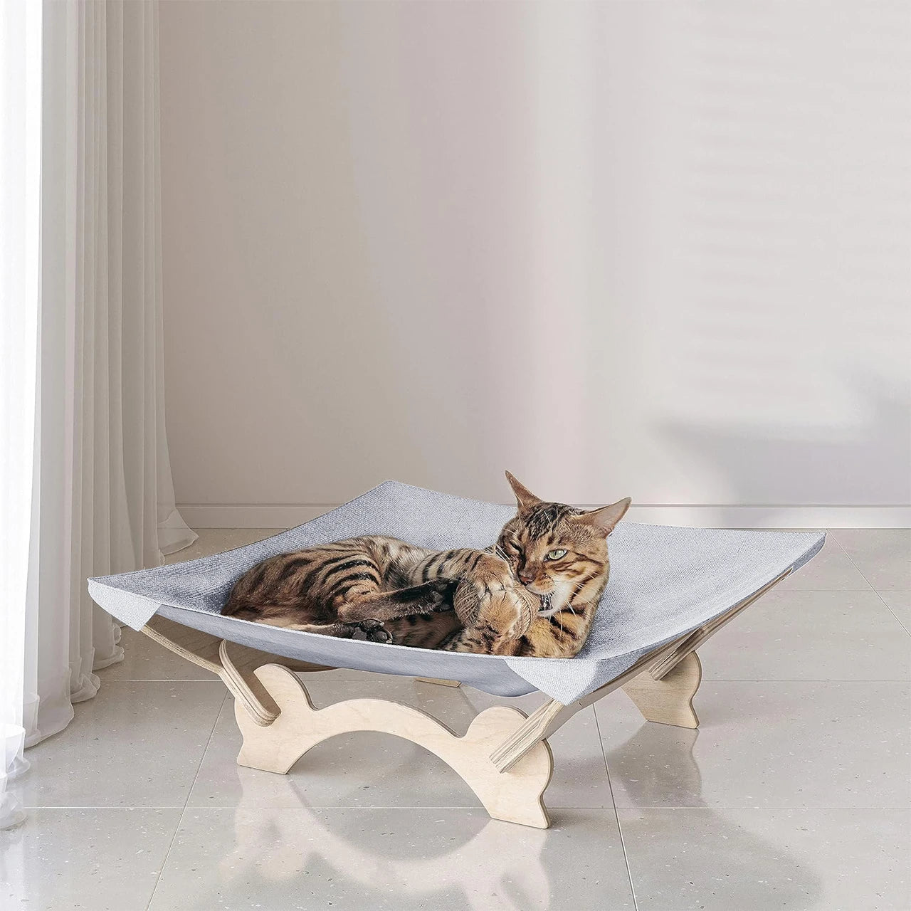 Elevated Cat Hammock Bed with Wooden Frame