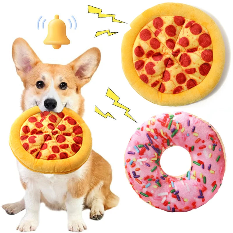 Plush Dog Toy Doughnut/Pizza Shape Squeaky Toys