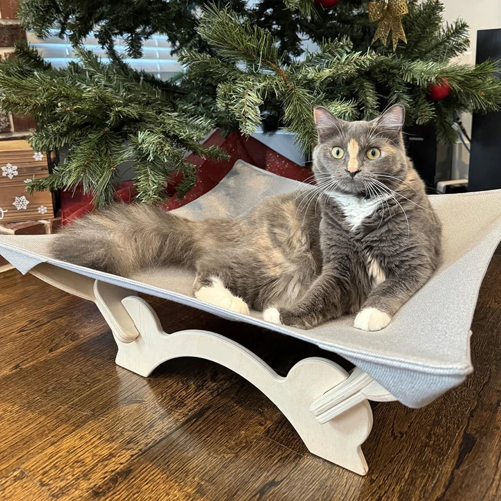 Elevated Cat Hammock Bed with Wooden Frame