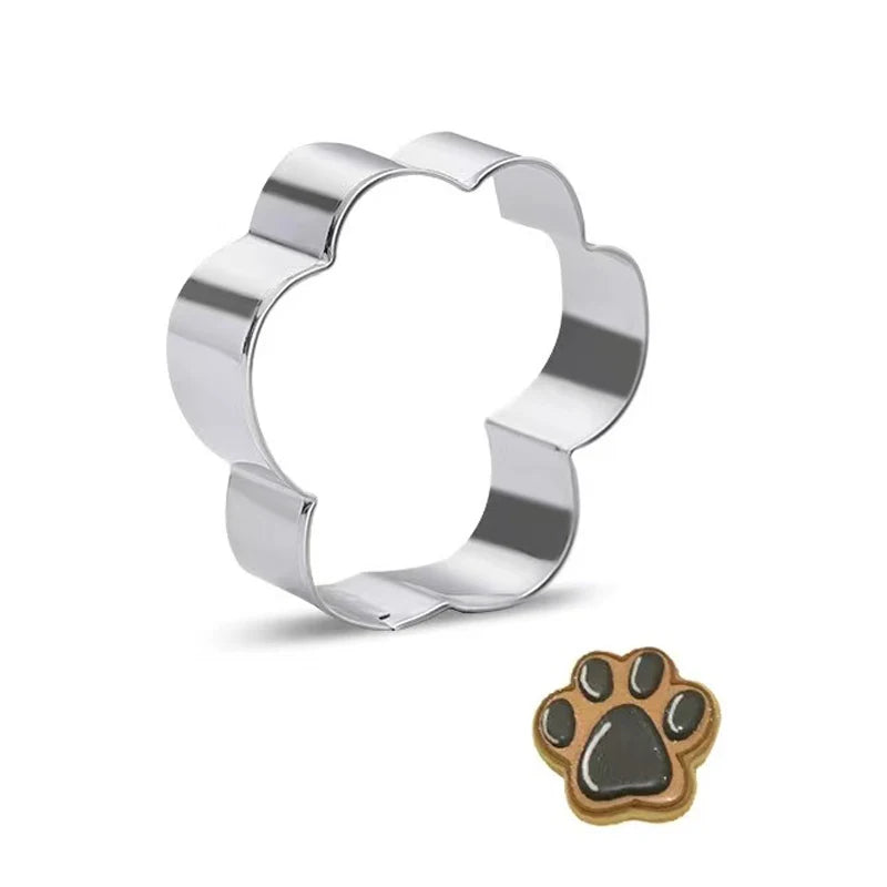 Dog Bone Cookie Cutter Mould Stainless Steel Dog Paw Dog Footprint Biscuit Mold Fondant Pastry Decor Baking Tools